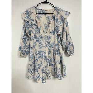 Free People Sunbaked Blue White Tea Combo Swing Dress Cotton Women's Size S